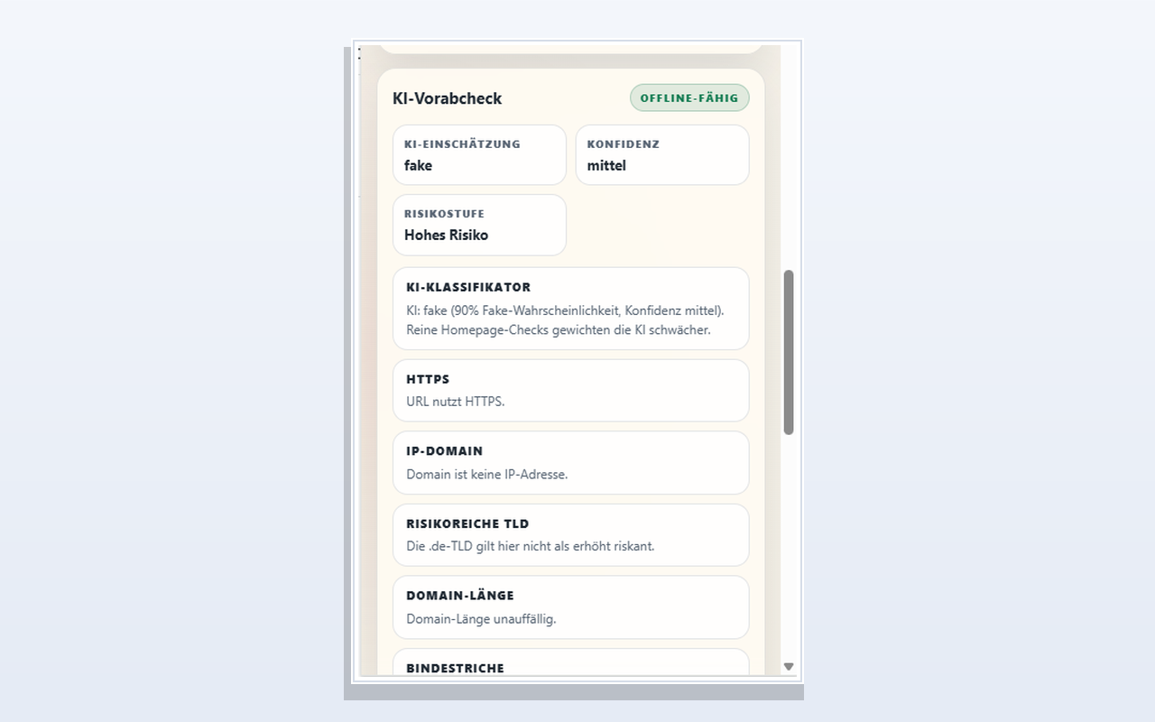Fake-Shop-Checker Erweiterung mit lokalem KI-Vorabcheck