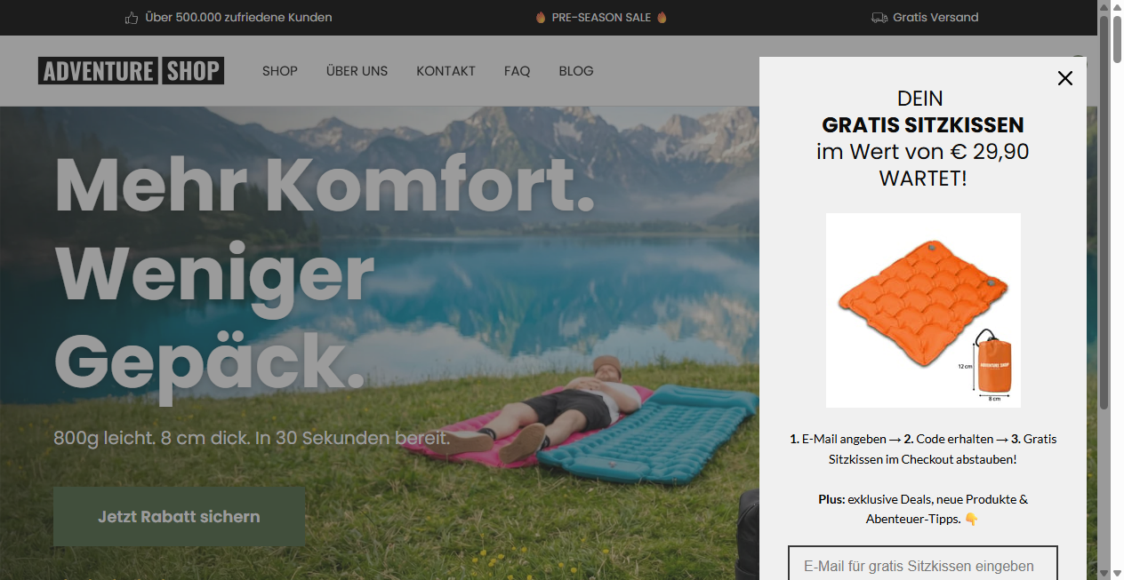 Screenshot von adventure-shop.at