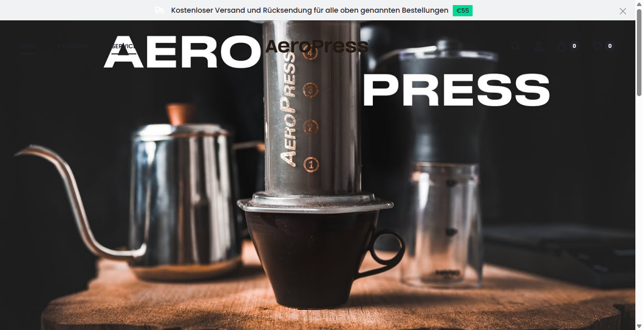 Screenshot von aeropress.co.at