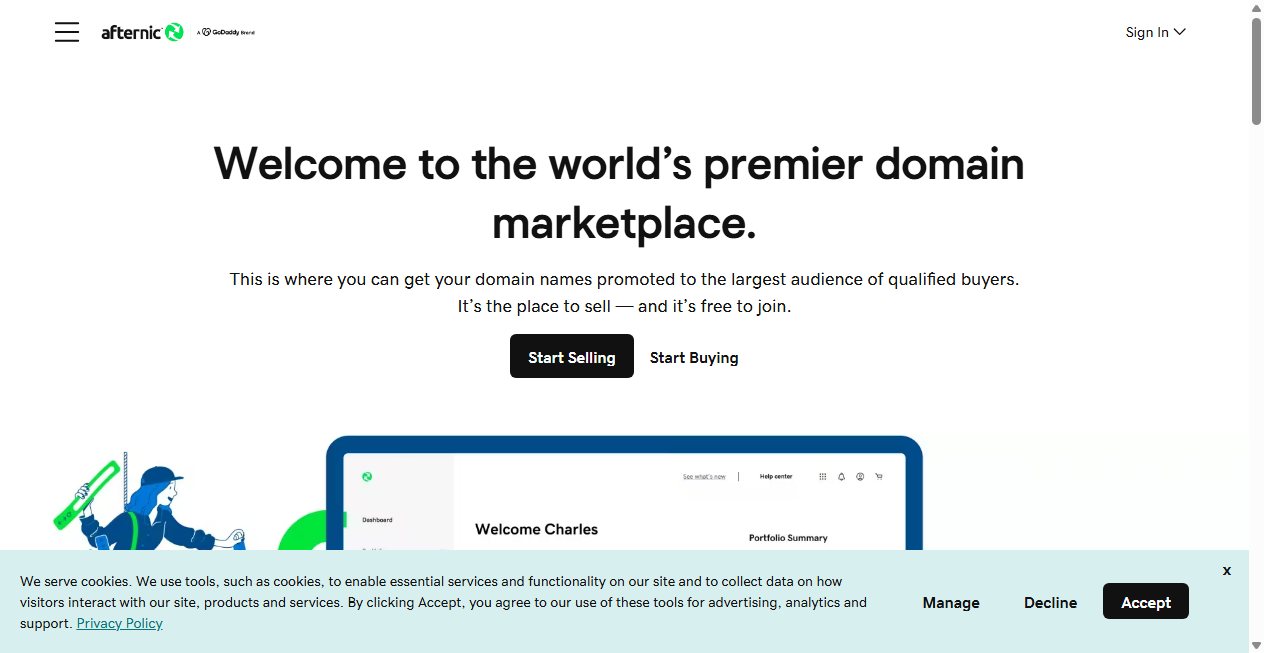 Screenshot von afternic.com