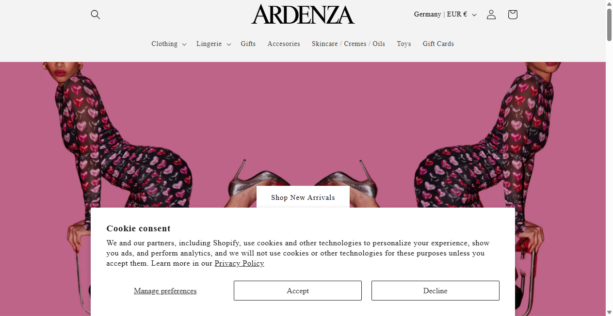Screenshot von ardenza.store