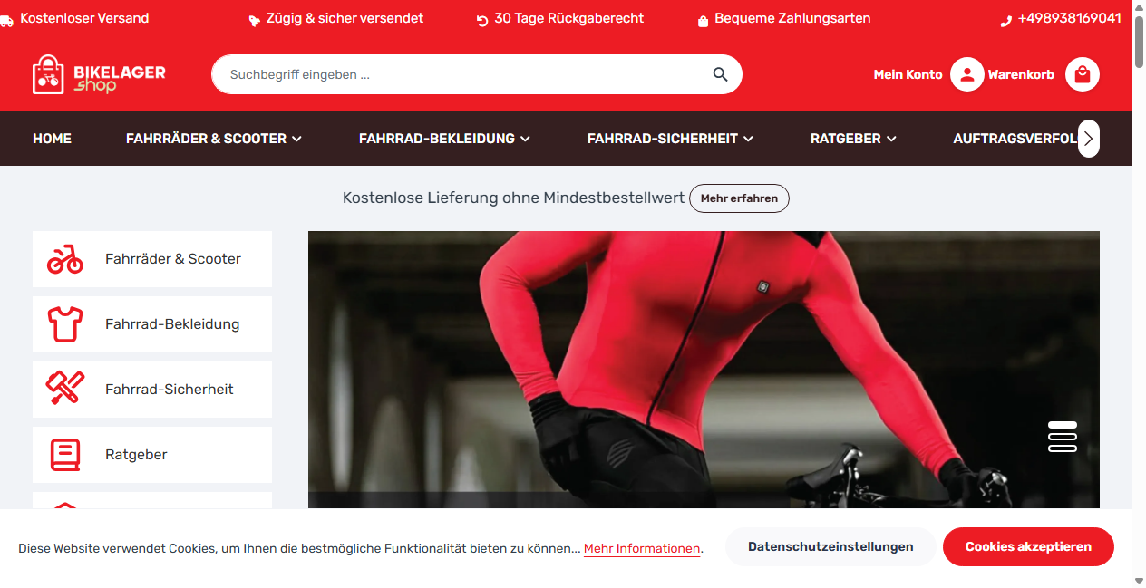 Screenshot von bikelager-shop.de