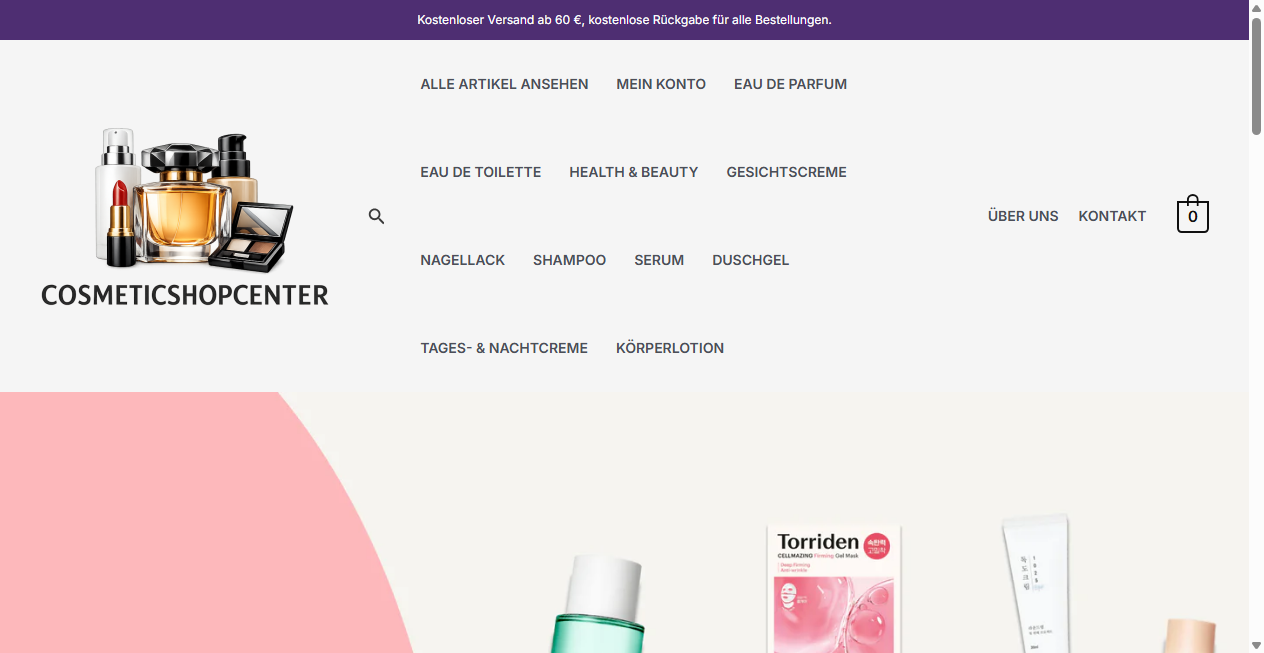 Screenshot von cosmeticshopcenter.com