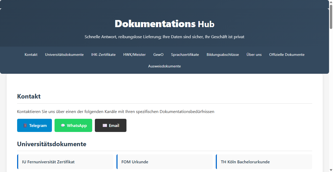 Screenshot von dokumentenkaufen.eu
