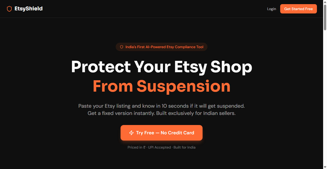 Screenshot von etsyshield.com