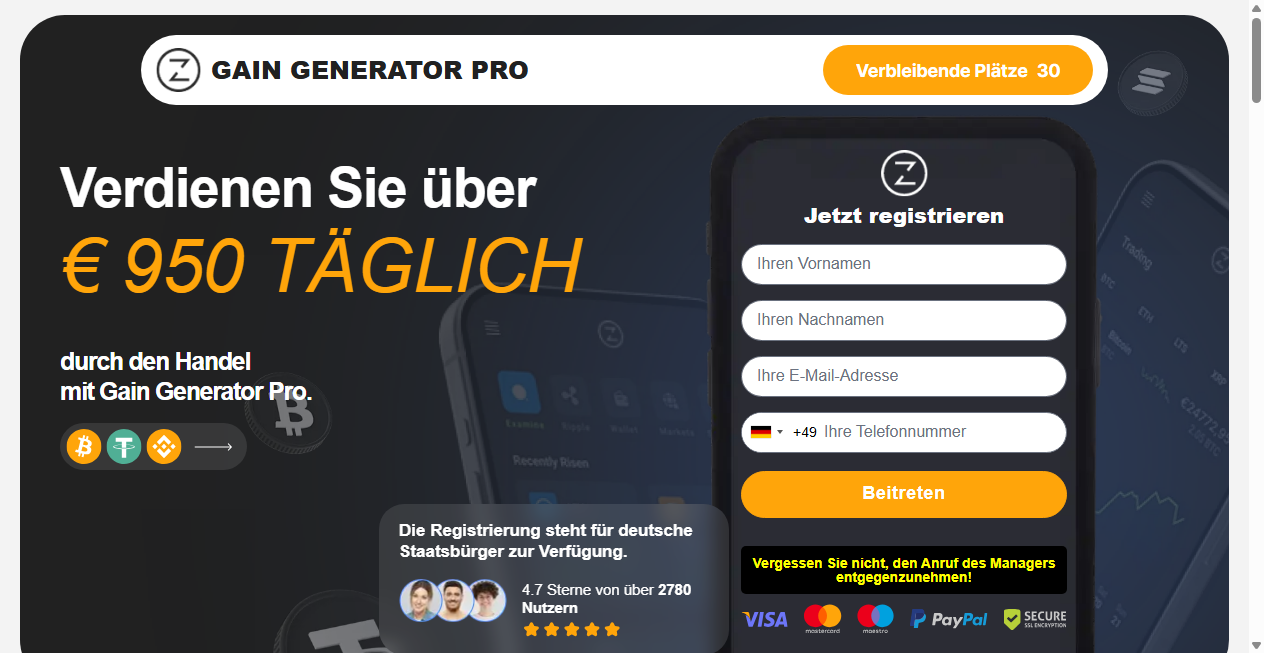 Screenshot von gaingeneratorpro.de