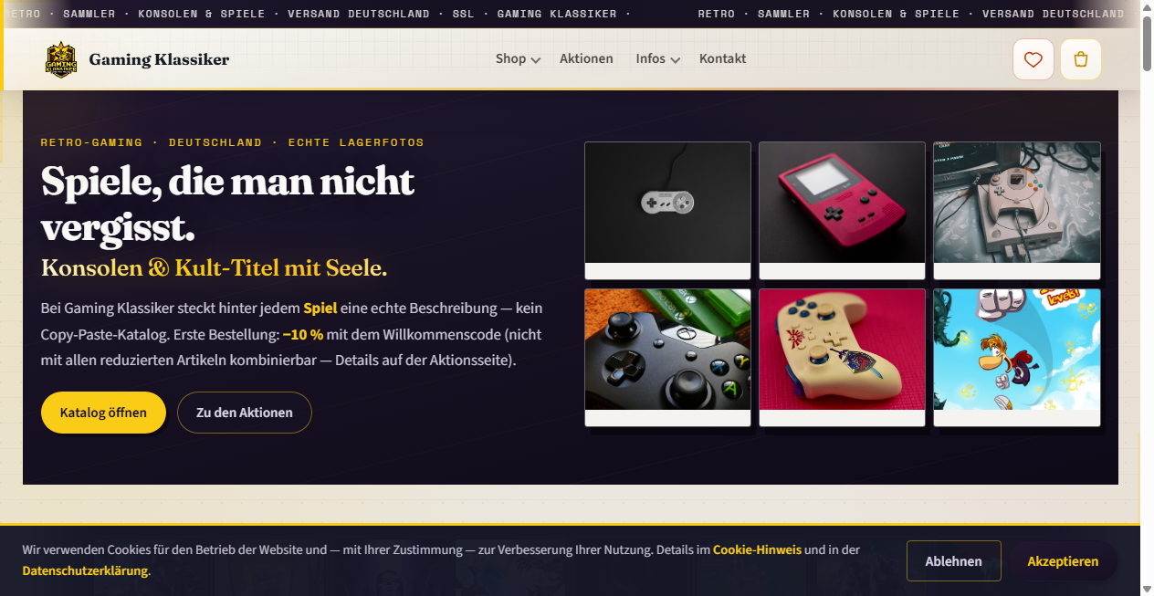 Screenshot von gaming-klassiker.de