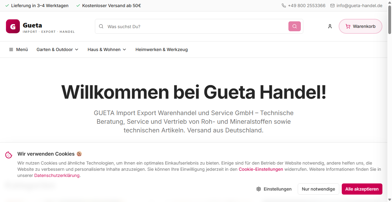 Screenshot von gueta-handel.de