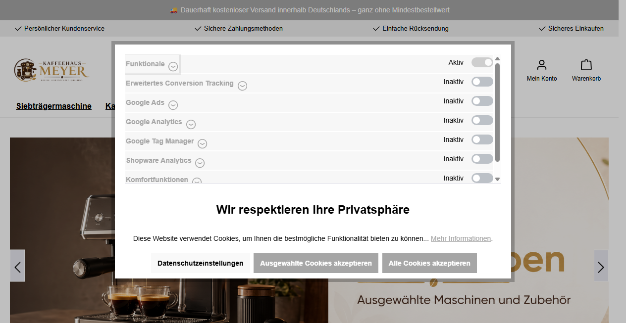 Screenshot von kaffeehaus-meyer.de