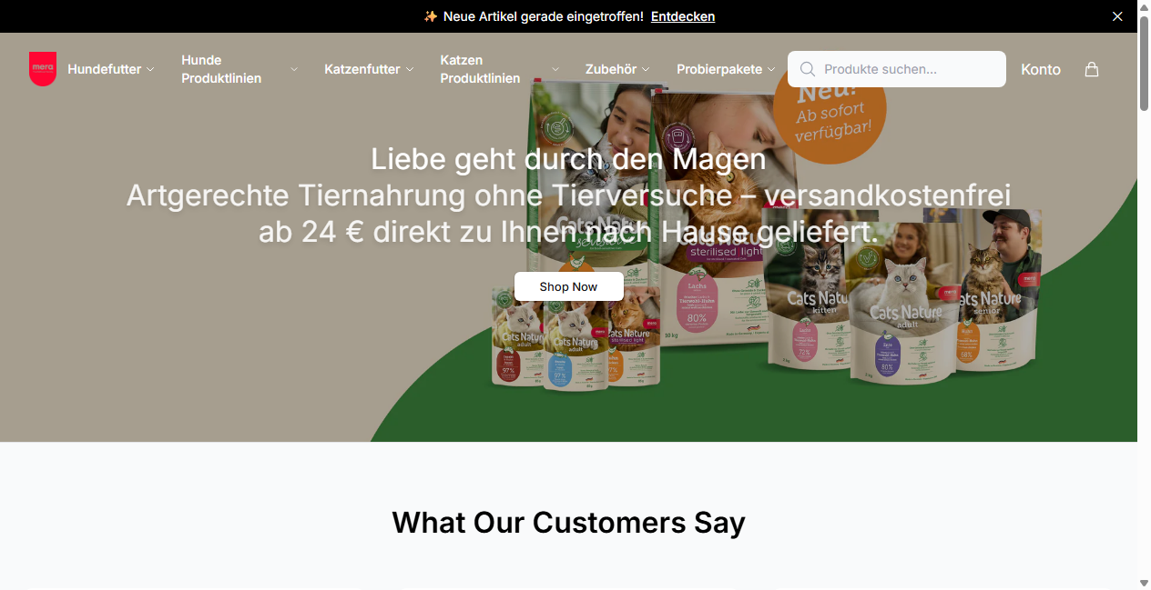 Screenshot von merapetfood.shop