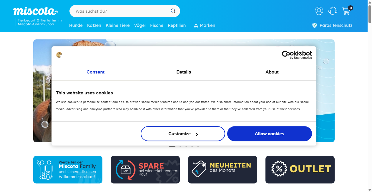 Screenshot von miscota.de