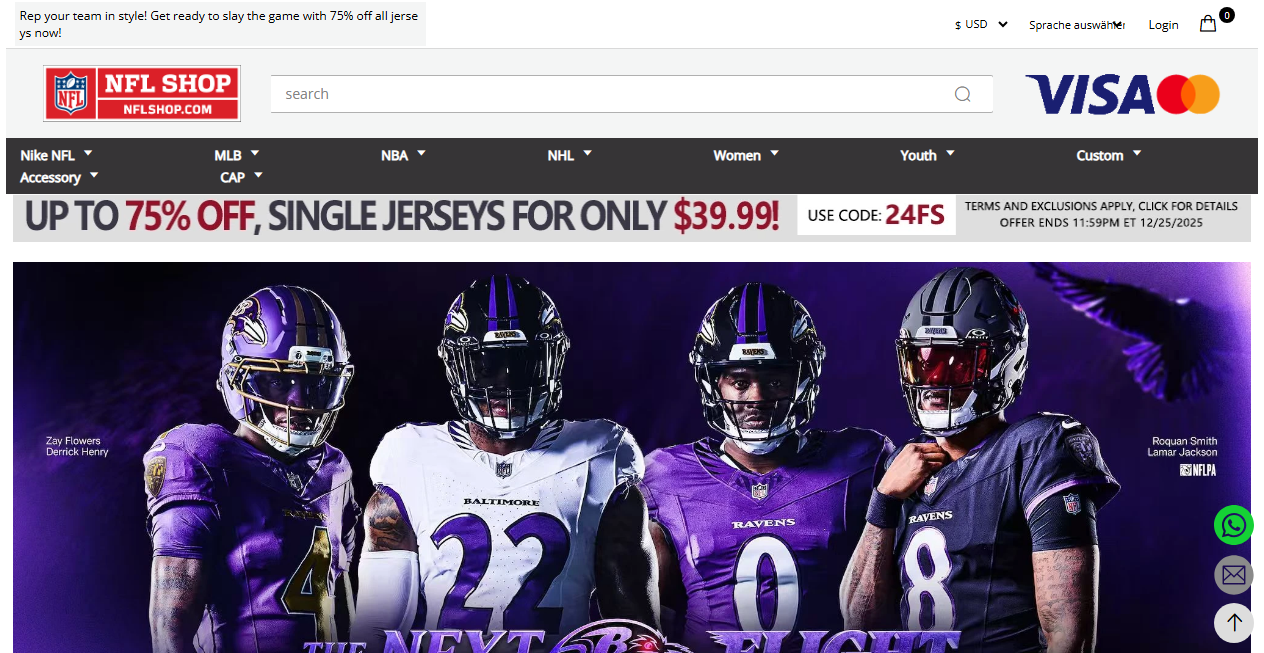 Screenshot von nflfanaticsstore.com