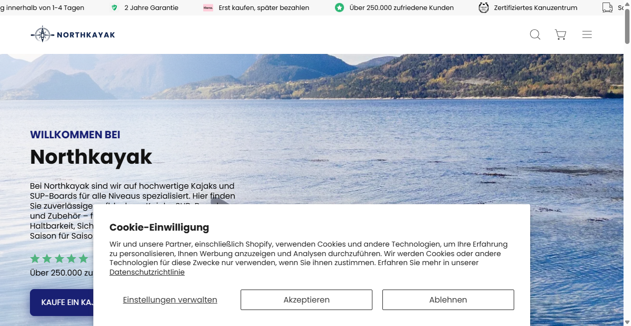 Screenshot von northkayak.de