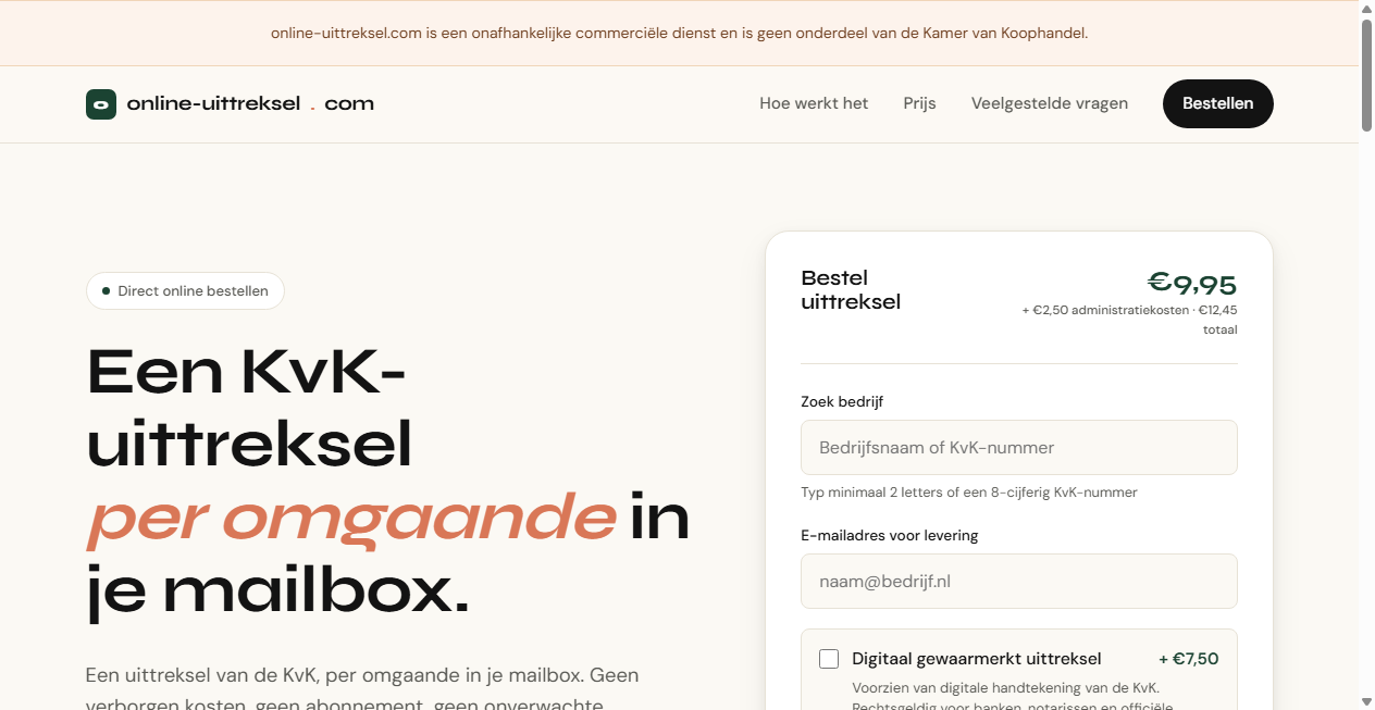 Screenshot von online-uittreksel.com