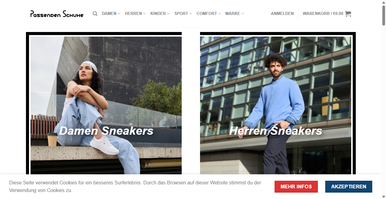 Screenshot von passendenschuhe.com
