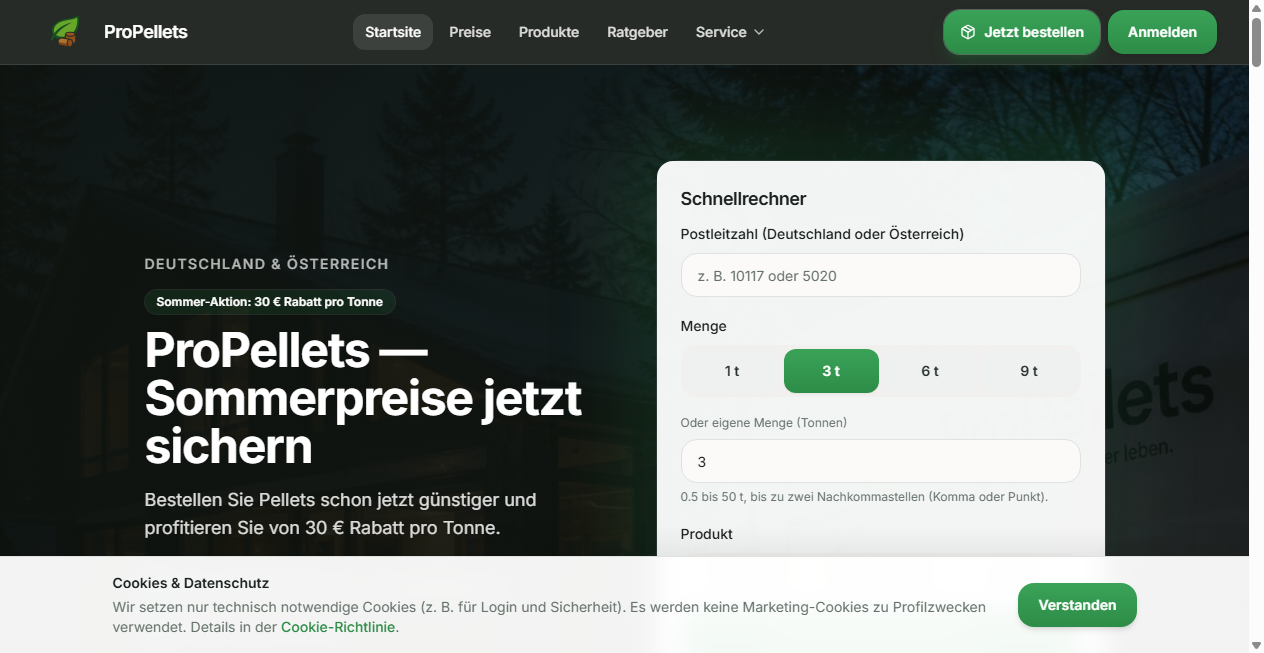 Screenshot von propellets.pro