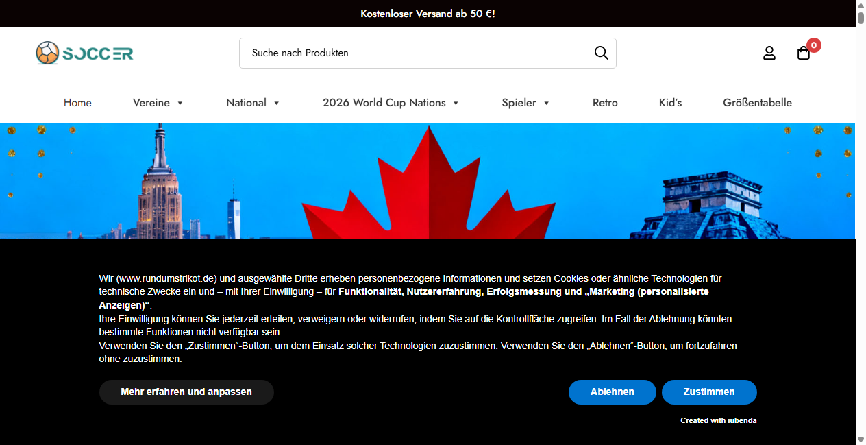 Screenshot von rundumstrikot.de