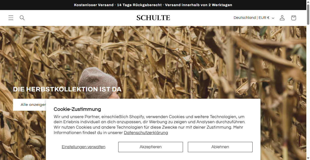 Screenshot von schultefashion.com