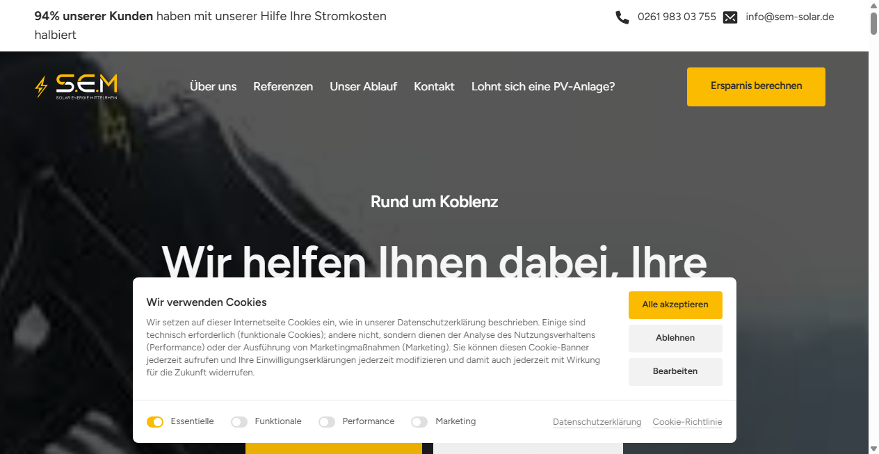 Screenshot von sem-solar.de