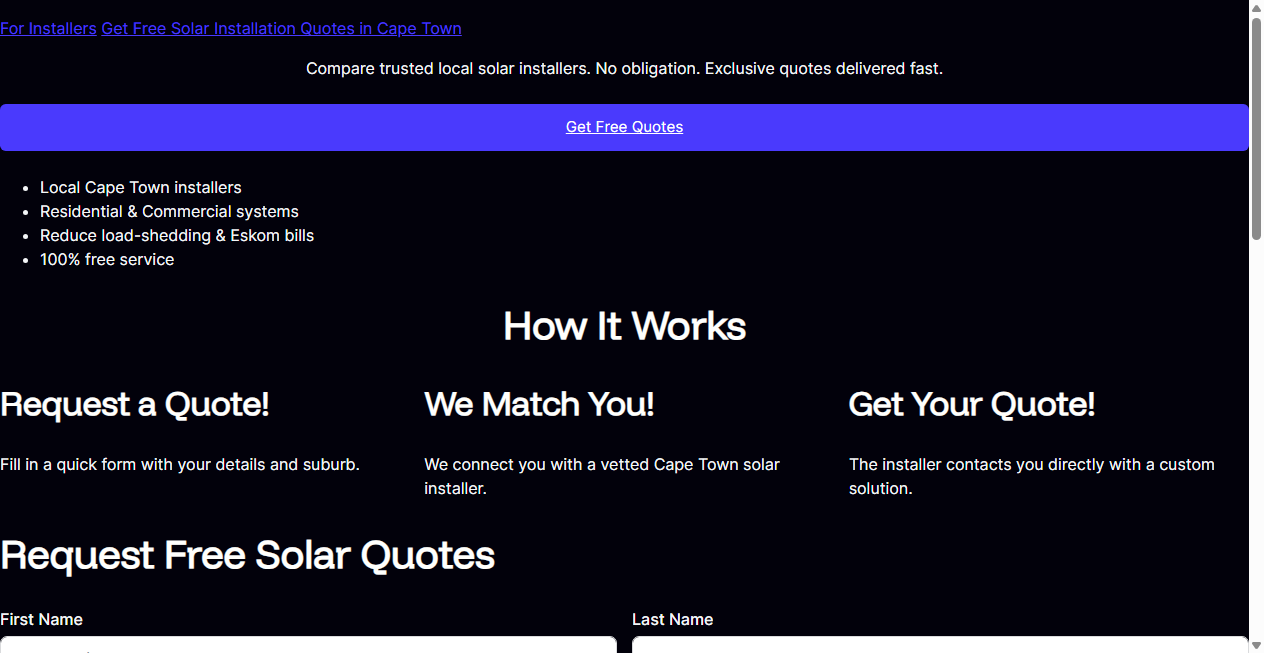 Screenshot von solarinstallerscapetown.com