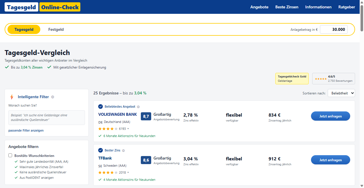 Screenshot von tagesgeld-onlinecheck.de