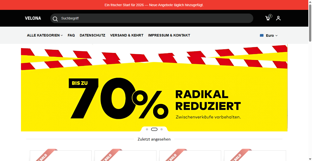 Screenshot von velonawarehouse.com