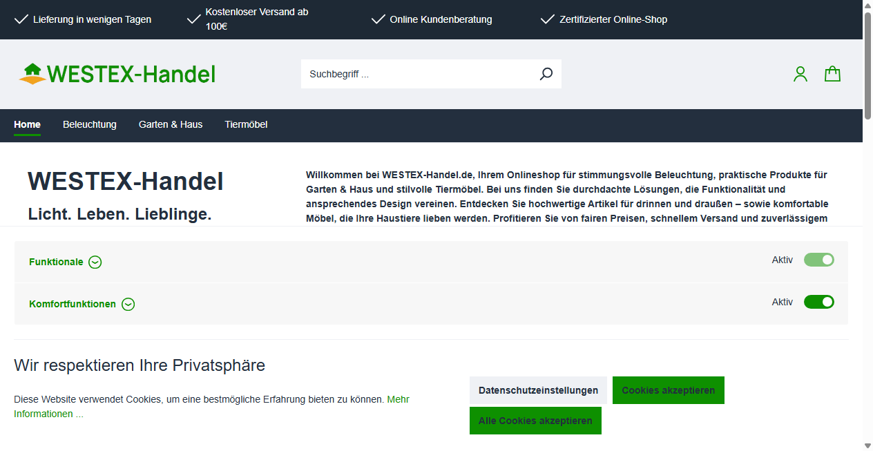 Screenshot von westex-handell.de